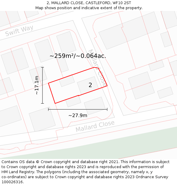 2, MALLARD CLOSE, CASTLEFORD, WF10 2ST: Plot and title map
