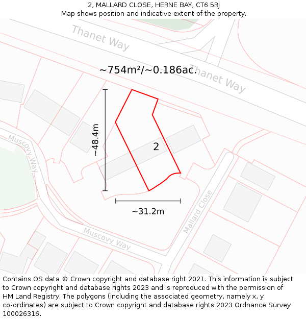 2, MALLARD CLOSE, HERNE BAY, CT6 5RJ: Plot and title map
