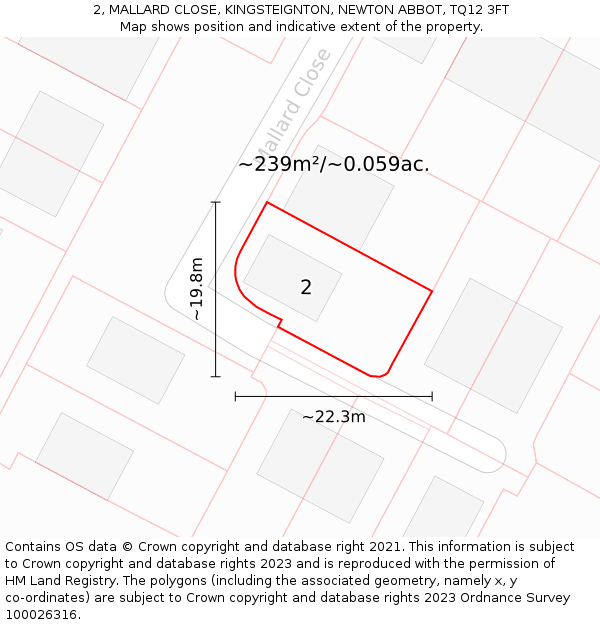 2, MALLARD CLOSE, KINGSTEIGNTON, NEWTON ABBOT, TQ12 3FT: Plot and title map
