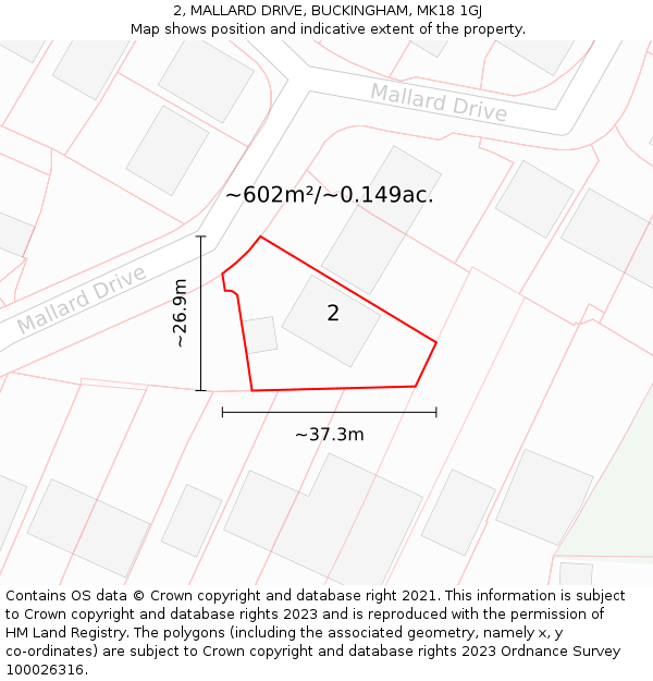 2, MALLARD DRIVE, BUCKINGHAM, MK18 1GJ: Plot and title map