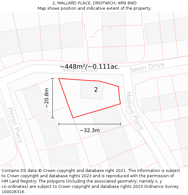 2, MALLARD PLACE, DROITWICH, WR9 8WD: Plot and title map