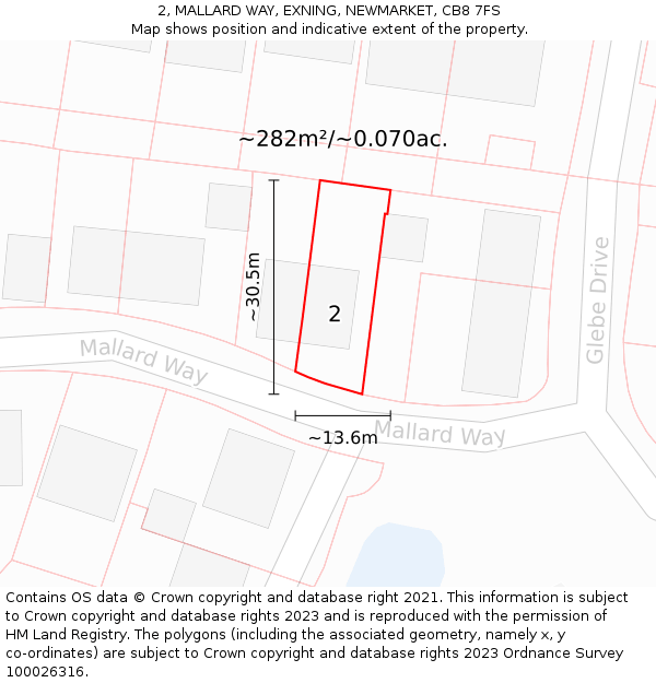 2, MALLARD WAY, EXNING, NEWMARKET, CB8 7FS: Plot and title map