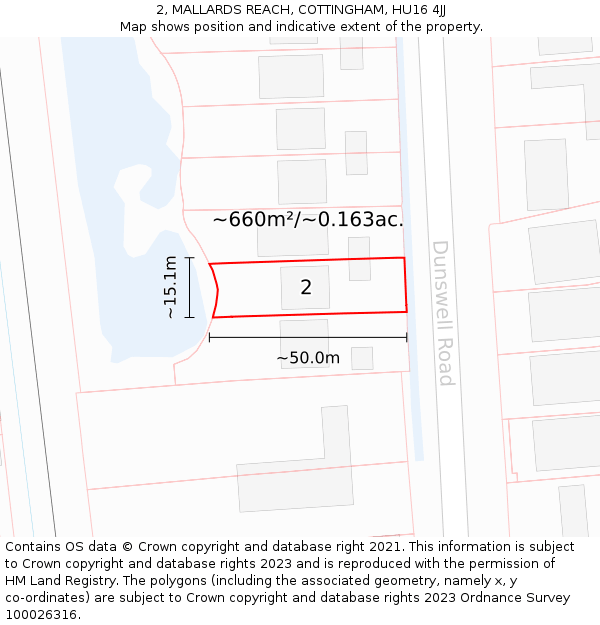 2, MALLARDS REACH, COTTINGHAM, HU16 4JJ: Plot and title map