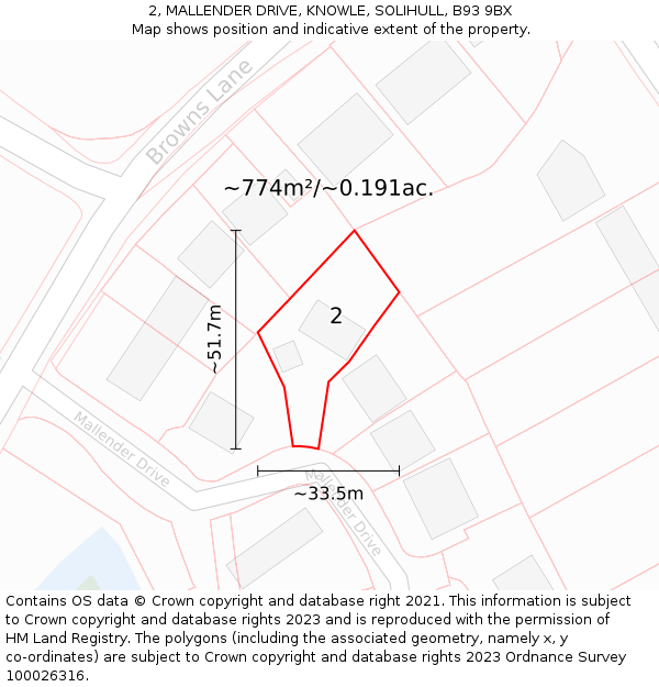 2, MALLENDER DRIVE, KNOWLE, SOLIHULL, B93 9BX: Plot and title map