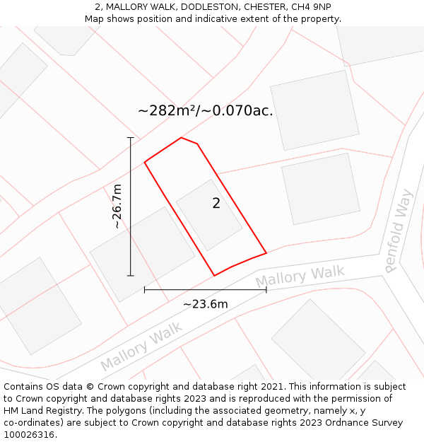 2, MALLORY WALK, DODLESTON, CHESTER, CH4 9NP: Plot and title map