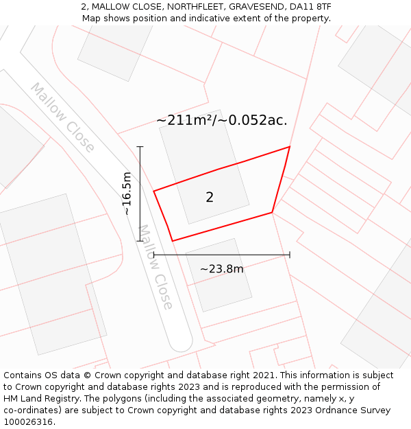 2, MALLOW CLOSE, NORTHFLEET, GRAVESEND, DA11 8TF: Plot and title map