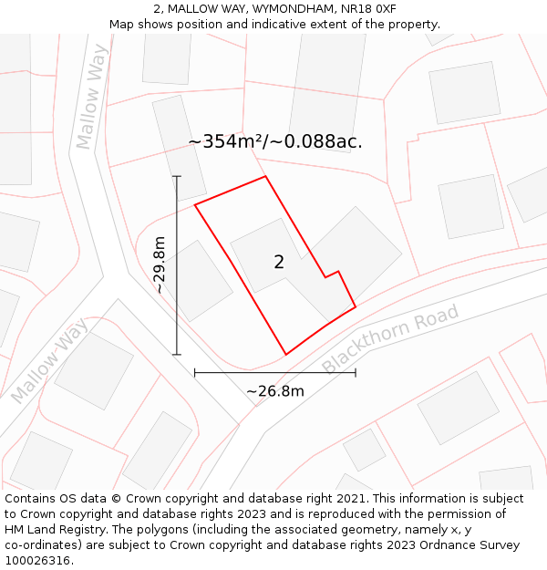 2, MALLOW WAY, WYMONDHAM, NR18 0XF: Plot and title map