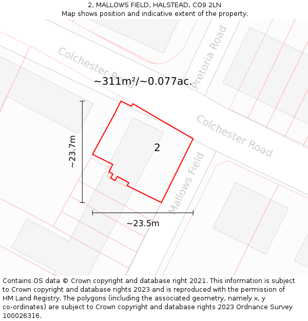 2, MALLOWS FIELD, HALSTEAD, CO9 2LN: Plot and title map
