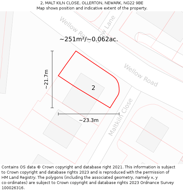 2, MALT KILN CLOSE, OLLERTON, NEWARK, NG22 9BE: Plot and title map