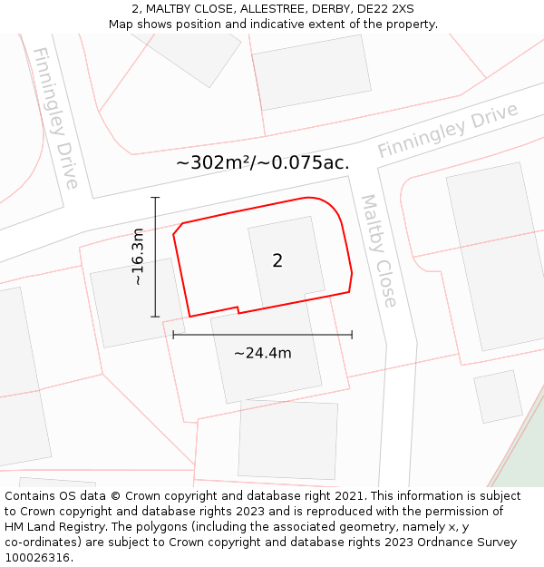 2, MALTBY CLOSE, ALLESTREE, DERBY, DE22 2XS: Plot and title map