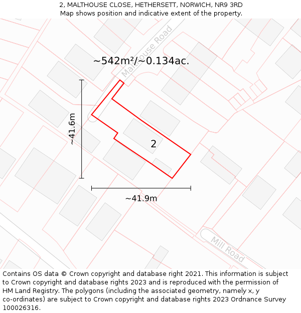 2, MALTHOUSE CLOSE, HETHERSETT, NORWICH, NR9 3RD: Plot and title map