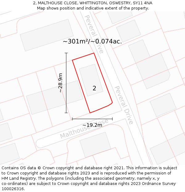 2, MALTHOUSE CLOSE, WHITTINGTON, OSWESTRY, SY11 4NA: Plot and title map