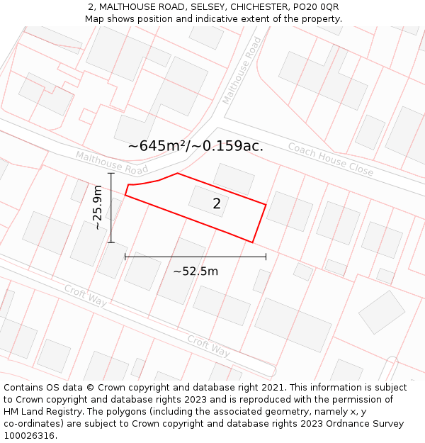 2, MALTHOUSE ROAD, SELSEY, CHICHESTER, PO20 0QR: Plot and title map