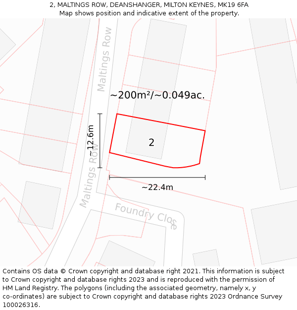 2, MALTINGS ROW, DEANSHANGER, MILTON KEYNES, MK19 6FA: Plot and title map