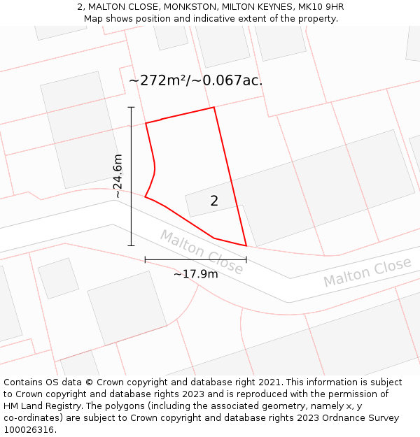 2, MALTON CLOSE, MONKSTON, MILTON KEYNES, MK10 9HR: Plot and title map