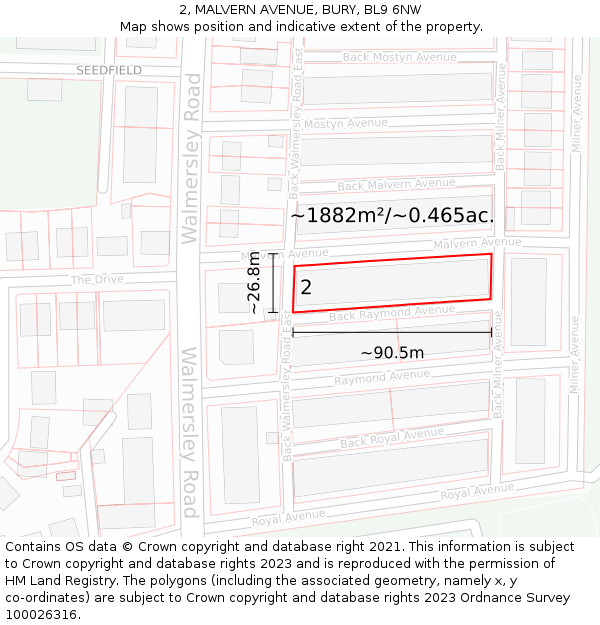 2, MALVERN AVENUE, BURY, BL9 6NW: Plot and title map