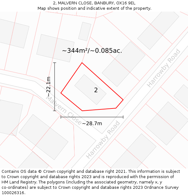 2, MALVERN CLOSE, BANBURY, OX16 9EL: Plot and title map