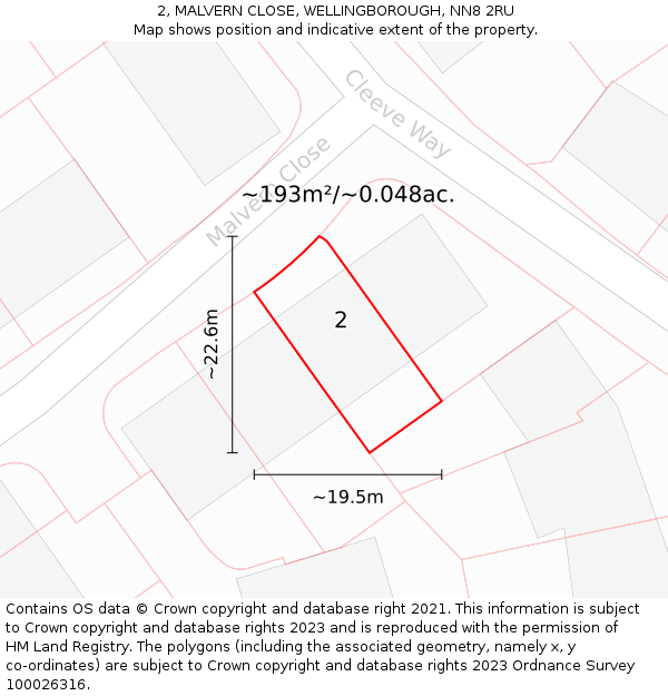 2, MALVERN CLOSE, WELLINGBOROUGH, NN8 2RU: Plot and title map
