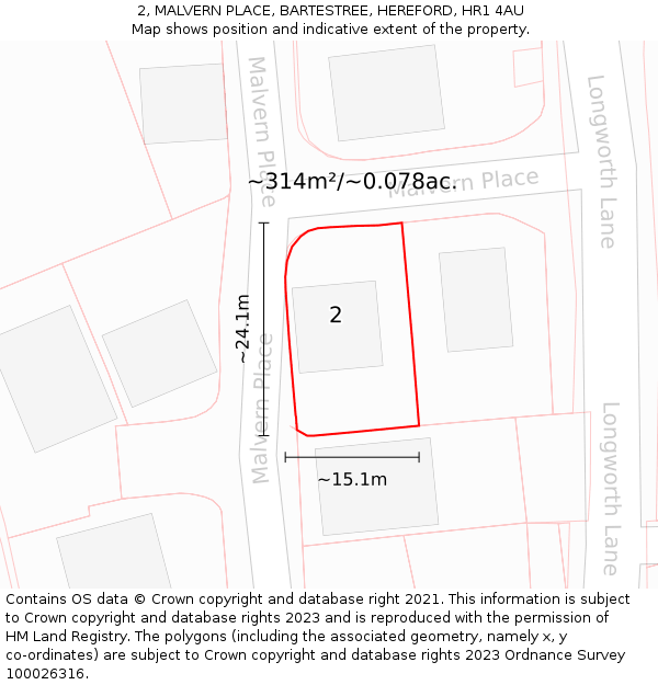 2, MALVERN PLACE, BARTESTREE, HEREFORD, HR1 4AU: Plot and title map