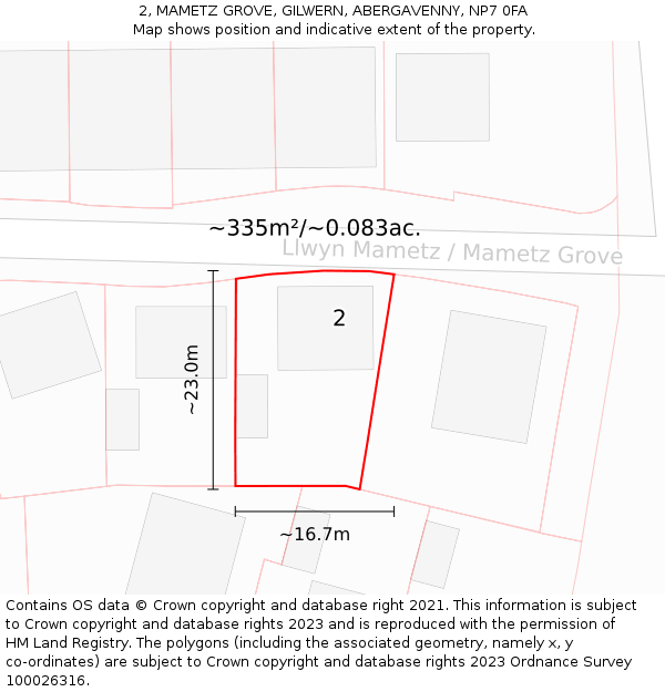 2, MAMETZ GROVE, GILWERN, ABERGAVENNY, NP7 0FA: Plot and title map
