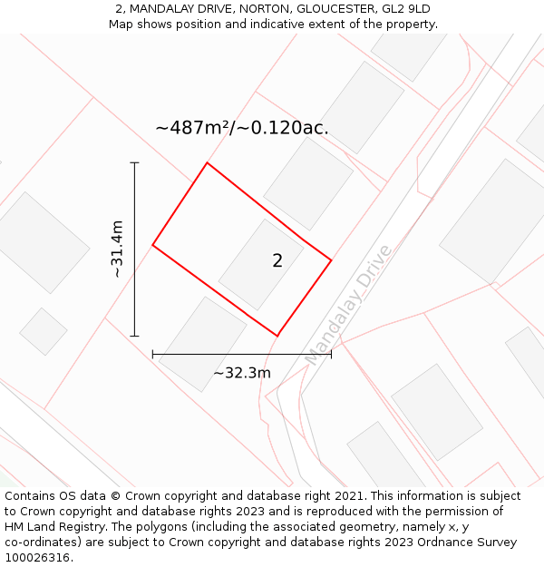 2, MANDALAY DRIVE, NORTON, GLOUCESTER, GL2 9LD: Plot and title map