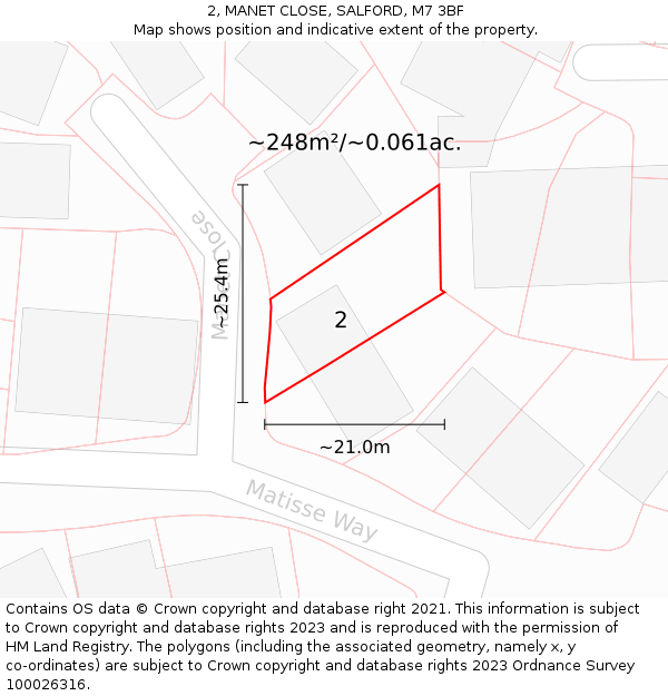 2, MANET CLOSE, SALFORD, M7 3BF: Plot and title map