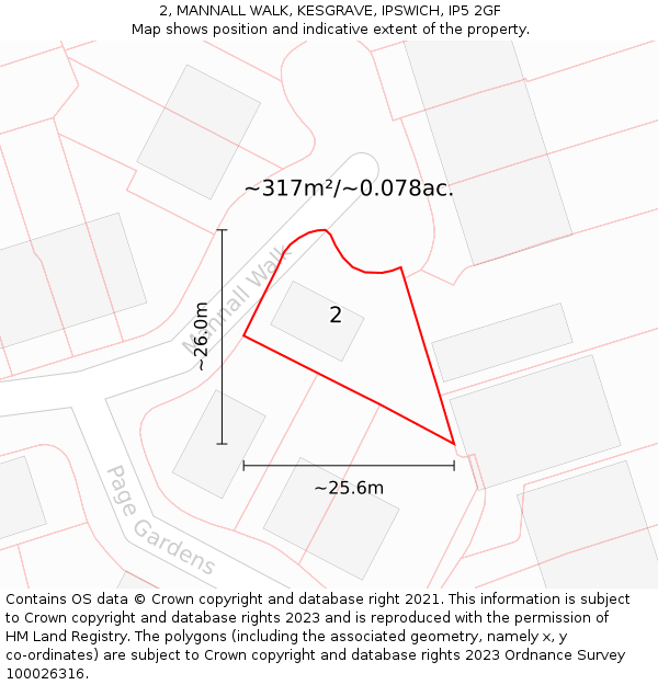 2, MANNALL WALK, KESGRAVE, IPSWICH, IP5 2GF: Plot and title map
