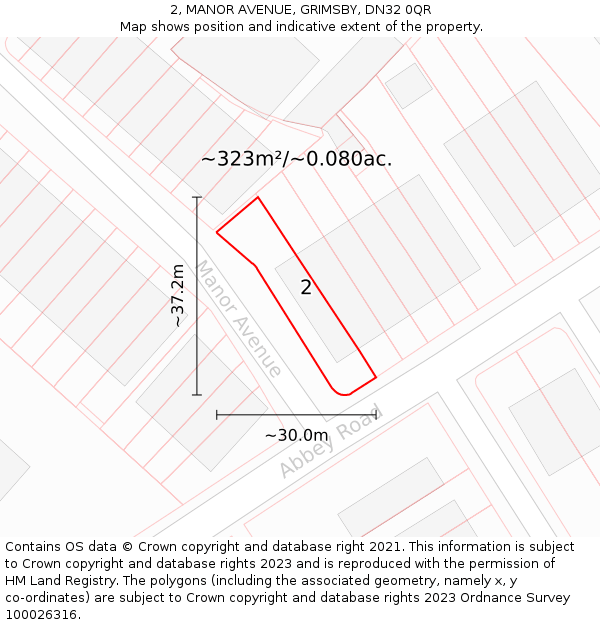2, MANOR AVENUE, GRIMSBY, DN32 0QR: Plot and title map