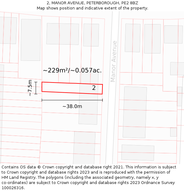 2, MANOR AVENUE, PETERBOROUGH, PE2 8BZ: Plot and title map