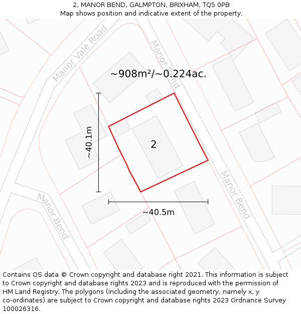 2, MANOR BEND, GALMPTON, BRIXHAM, TQ5 0PB: Plot and title map