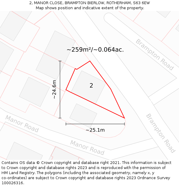 2, MANOR CLOSE, BRAMPTON BIERLOW, ROTHERHAM, S63 6EW: Plot and title map