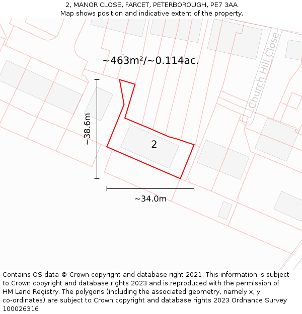 2, MANOR CLOSE, FARCET, PETERBOROUGH, PE7 3AA: Plot and title map