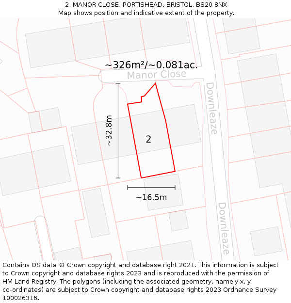 2, MANOR CLOSE, PORTISHEAD, BRISTOL, BS20 8NX: Plot and title map
