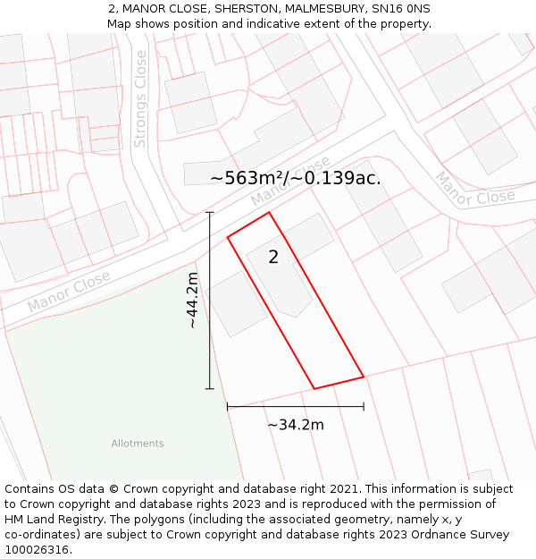 2, MANOR CLOSE, SHERSTON, MALMESBURY, SN16 0NS: Plot and title map