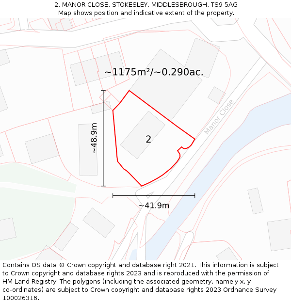 2, MANOR CLOSE, STOKESLEY, MIDDLESBROUGH, TS9 5AG: Plot and title map