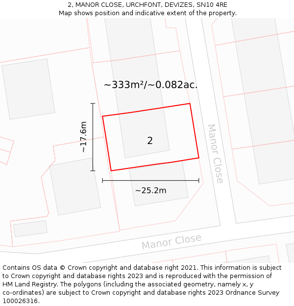 2, MANOR CLOSE, URCHFONT, DEVIZES, SN10 4RE: Plot and title map