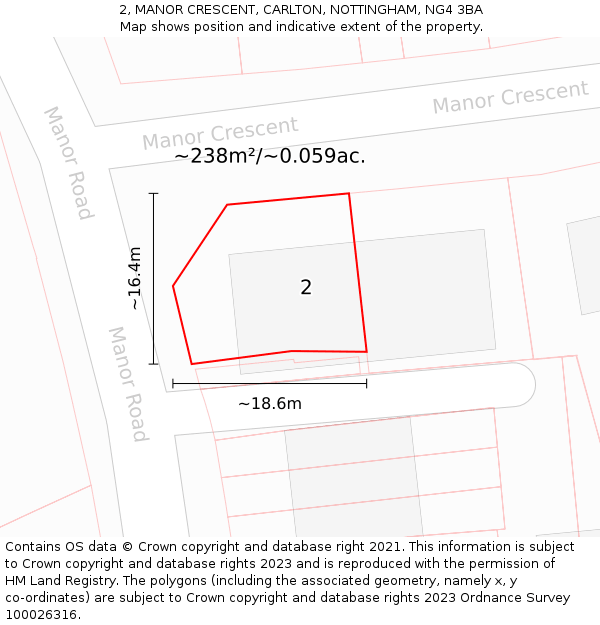 2, MANOR CRESCENT, CARLTON, NOTTINGHAM, NG4 3BA: Plot and title map