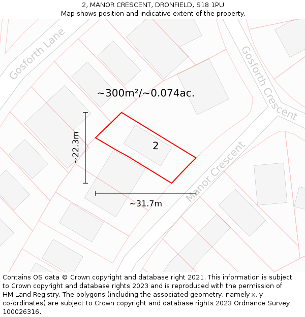 2, MANOR CRESCENT, DRONFIELD, S18 1PU: Plot and title map