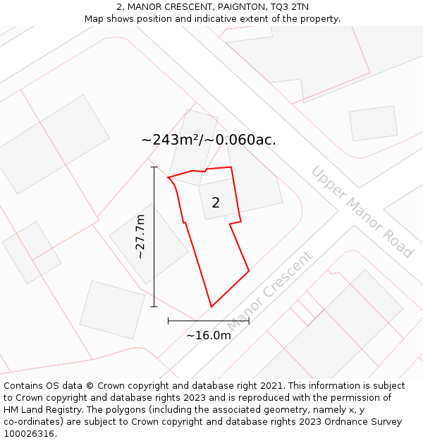 2, MANOR CRESCENT, PAIGNTON, TQ3 2TN: Plot and title map