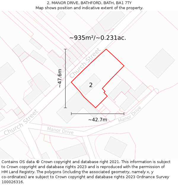 2, MANOR DRIVE, BATHFORD, BATH, BA1 7TY: Plot and title map