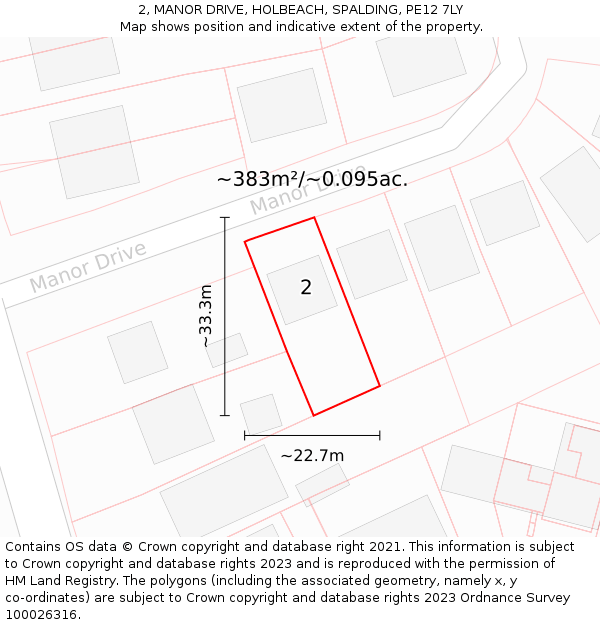 2, MANOR DRIVE, HOLBEACH, SPALDING, PE12 7LY: Plot and title map