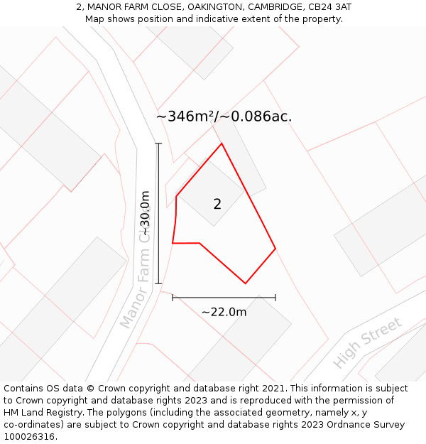 2, MANOR FARM CLOSE, OAKINGTON, CAMBRIDGE, CB24 3AT: Plot and title map
