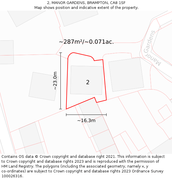 2, MANOR GARDENS, BRAMPTON, CA8 1SF: Plot and title map