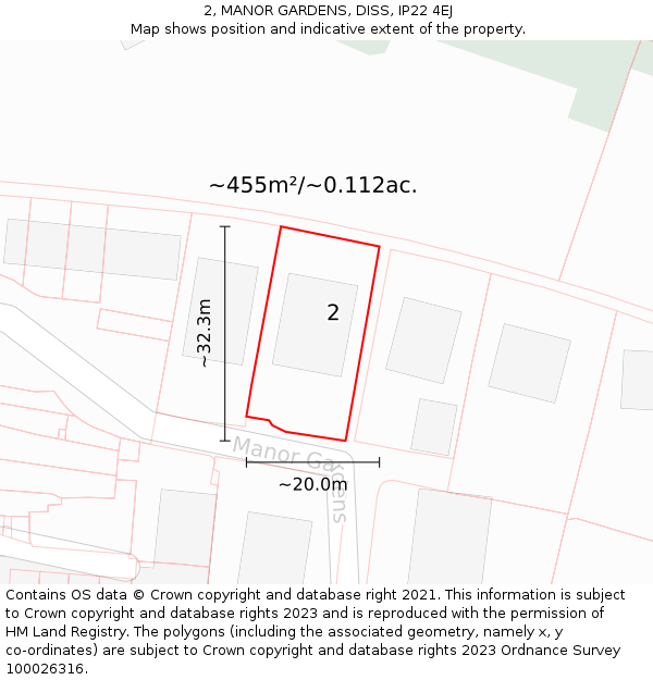 2, MANOR GARDENS, DISS, IP22 4EJ: Plot and title map