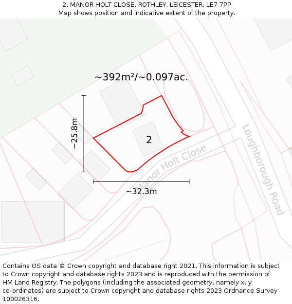 2, MANOR HOLT CLOSE, ROTHLEY, LEICESTER, LE7 7PP: Plot and title map