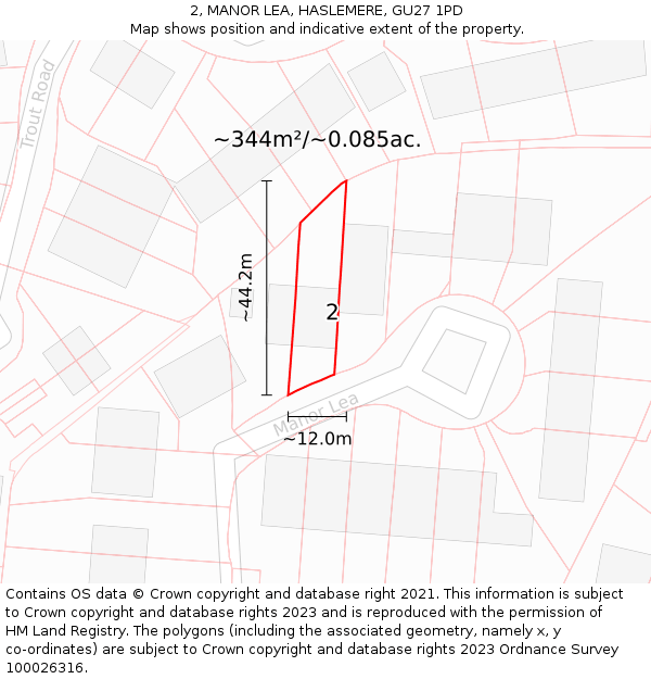 2, MANOR LEA, HASLEMERE, GU27 1PD: Plot and title map