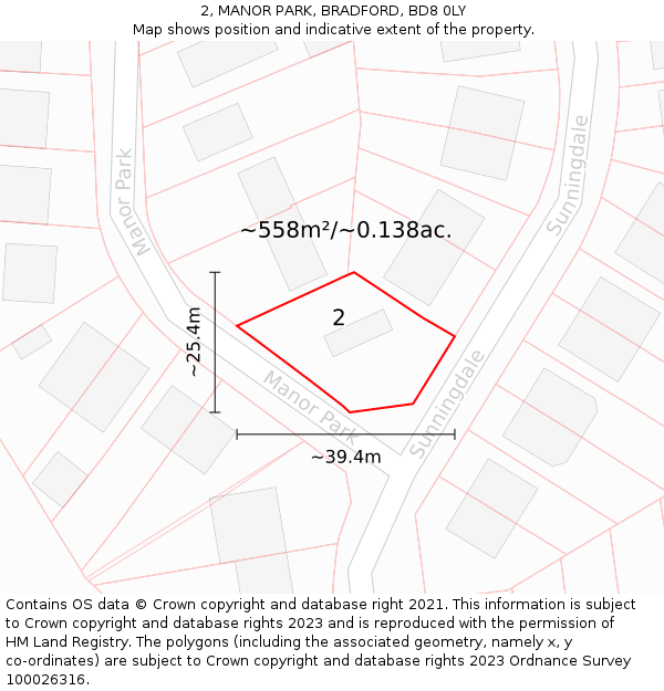 2, MANOR PARK, BRADFORD, BD8 0LY: Plot and title map