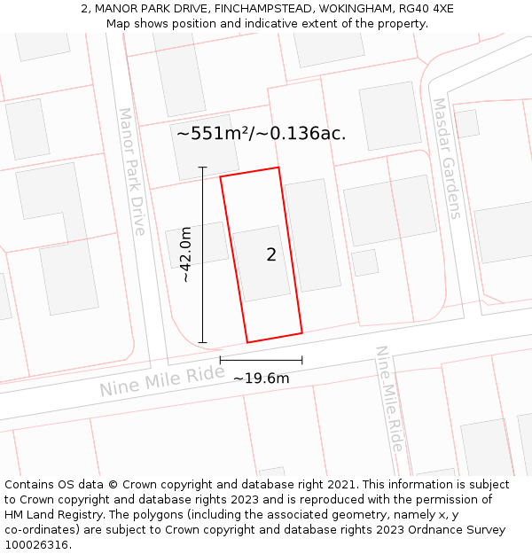 2, MANOR PARK DRIVE, FINCHAMPSTEAD, WOKINGHAM, RG40 4XE: Plot and title map