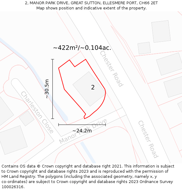 2, MANOR PARK DRIVE, GREAT SUTTON, ELLESMERE PORT, CH66 2ET: Plot and title map