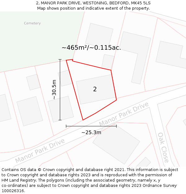 2, MANOR PARK DRIVE, WESTONING, BEDFORD, MK45 5LS: Plot and title map